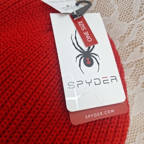 New Spyder - Men's Cuffed Rib Beanie Winter Ski Hat Red With Grey Logo W/ Tags - Picture 2 of 7