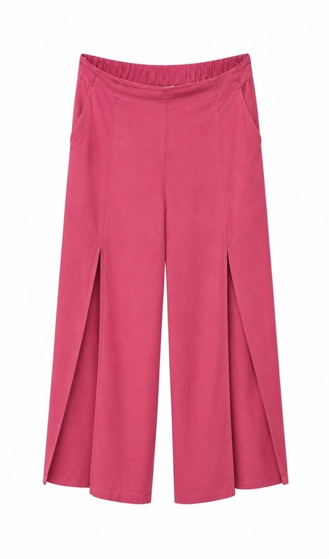 Happily Grey Pink Linen Split Leg Pants High Waist Barbiecore Festival Boho Sz L