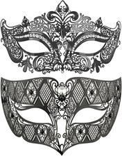 Couples Venetian Laser Cut Masquerade Mask,Halloween Mardi Gras Party Mask Blac