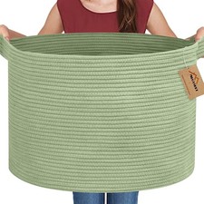 Extra Large Green Basket, 22" X 22" X 14" Woven Cotton Rope Baskets for Blank...
