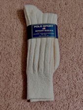 Vintage Ralph Lauren Polo Sport Sportsman White Cream Socks Cotton Blend 90s NWT