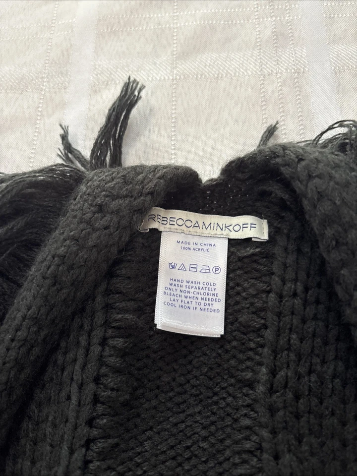 Rebecca Minkoff Black Shawl Wrap Knitted Fringe, Soft, Comfy Warm OS - Image 3 of 4