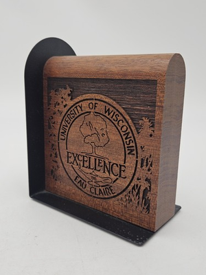#ad UW Eau Claire Blugolds Bookend Laser Engraved Wood Metal University Wisconsin $29.00