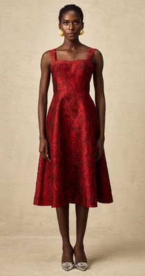 Miss Rosier Helene Red Jacquard Midi Dress Small 