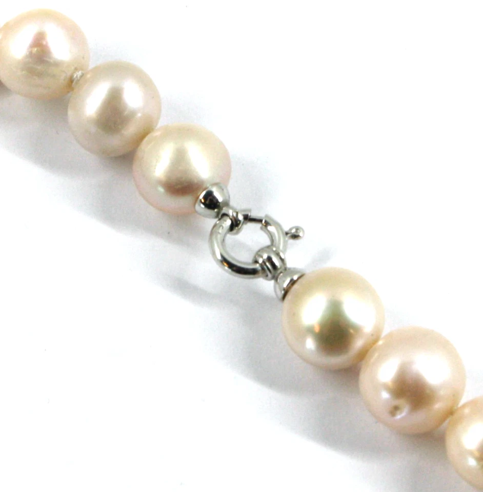 COLLANA ORO BIANCO 18K, CON PERLE ROSA ACQUA DOLCE 10-14 MM E SFERE DI QUARZO - Immagine 4 di 4