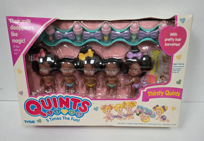 Tyco Thirsty Quints 5 Baby Dolls in Colorful Diapers Bottle for 5 New HTF