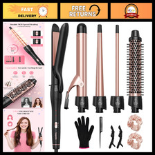 5-in-1 Curling Iron Set with Interchangeable Barrels, Fast Heating, Dual Voltage
