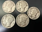 Lot of 5 Mercury Head Dimes Dated 1941-1943