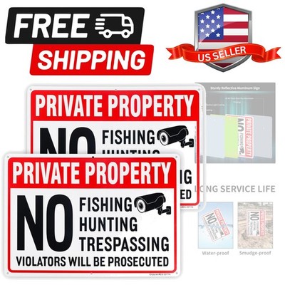 2 Pack Private Property No Trespassing No Hunting No Fishing Sign, 14''x 10'' ....