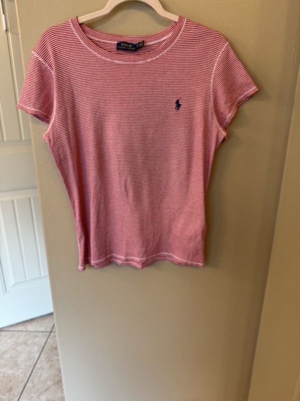 Ralph Lauren T-Shirt Women XL Red/White Striped W/ Blue Pony