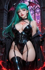 CAPCOM MORRIGAN AENSLAND DARKSTALKER SEXY LEATHER ART PRINT 11 X 17, NEW