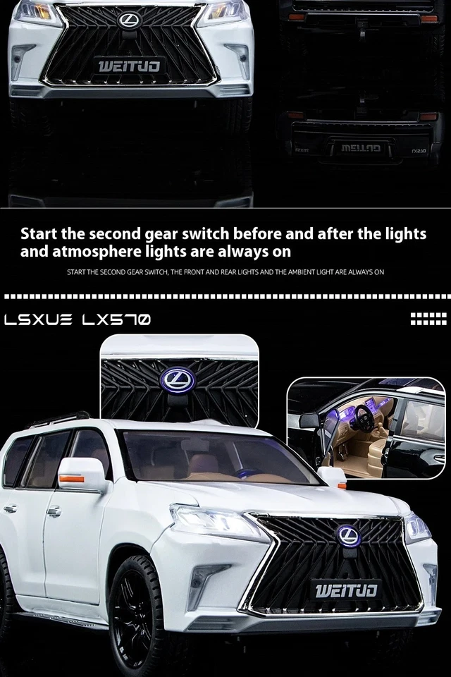 Large 1:18 Lexus LX570 Off-Road SUV Diecast Car Model Sound & Light Kids Gift - Image 3 of 4