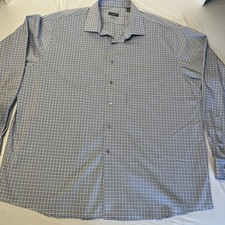 Van Heusen Flex Mens Dress Shirt 2X Large Bue Plaid Button Long Sleeve Stretch