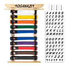 10 Belts Karate Belt Display Rack with Personalized Stickers, Taekwondo Belt ...