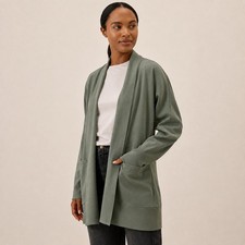 PACT Womens Airplane Wrap Cardigan L Castor Green Organic Cotton Travel Lounge
