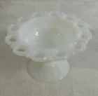 Vintage Anchor Hocking Laced Edge Milk Glass Pedestal Bowl/Candy Dish
