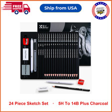 24 PCS Professional Sketch Pencil Set   5H to 14B Pencils, Charcoal Pencils