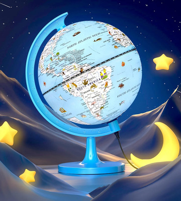 Illuminated World Globe with Wood Stand, 8'' Vintage Globes for Adults, Light up