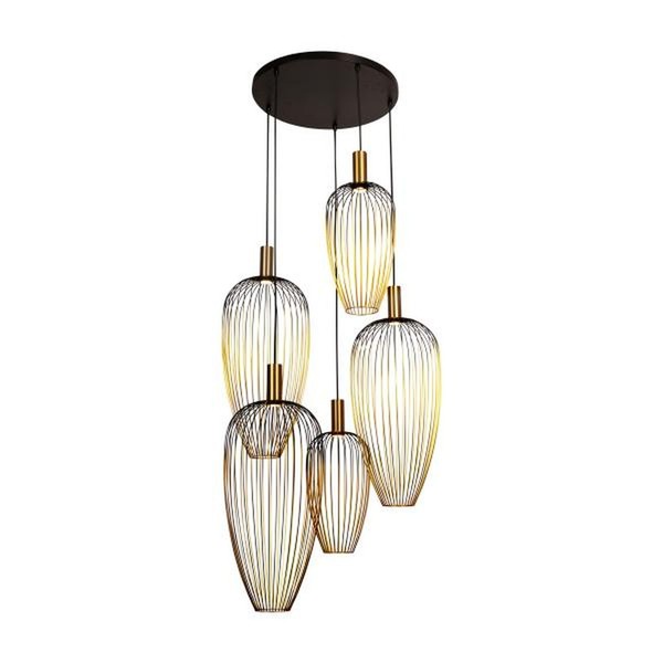 HäNgelampe Metall Schwarz Gold 5-Flammig GU10 B:64,5 Cm Esstisch Pendelleuchte-image