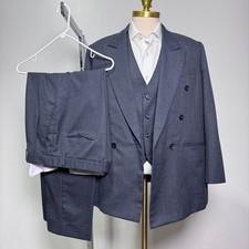 Custom Tailored 3-Piece Suit Mens 40R 34x28 Charcoal Grey Solid Double Breasted