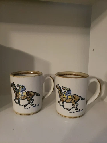 Louisville Stoneware VTG Kentucky Derby Horse Coffee Mugs (2)  1982/83