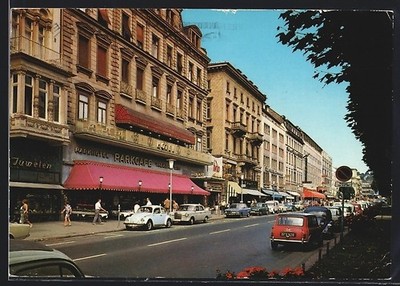 Postcard Wiesbaden, Wilhelmstraße with Parkhotel 