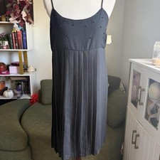 Vintage Black Beaded Mini Dress Pleated Slip Babydoll, 90s, fairy, grunge, goth