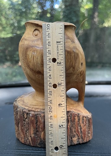 Hand Carved Wooden Owl Folk Art Sculpture Rustic Cabin Décor By Randy Moss 2001 - Picture 3 of 16