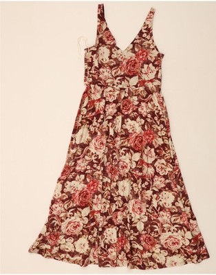 Chaps Damen ärmelloses Maxikleid UK 14 Large rot Blumenmuster Baumwolle AQ12