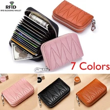 RFID Blocking Credit Card Holder Leather Zipper Slim Security Wallet For Women