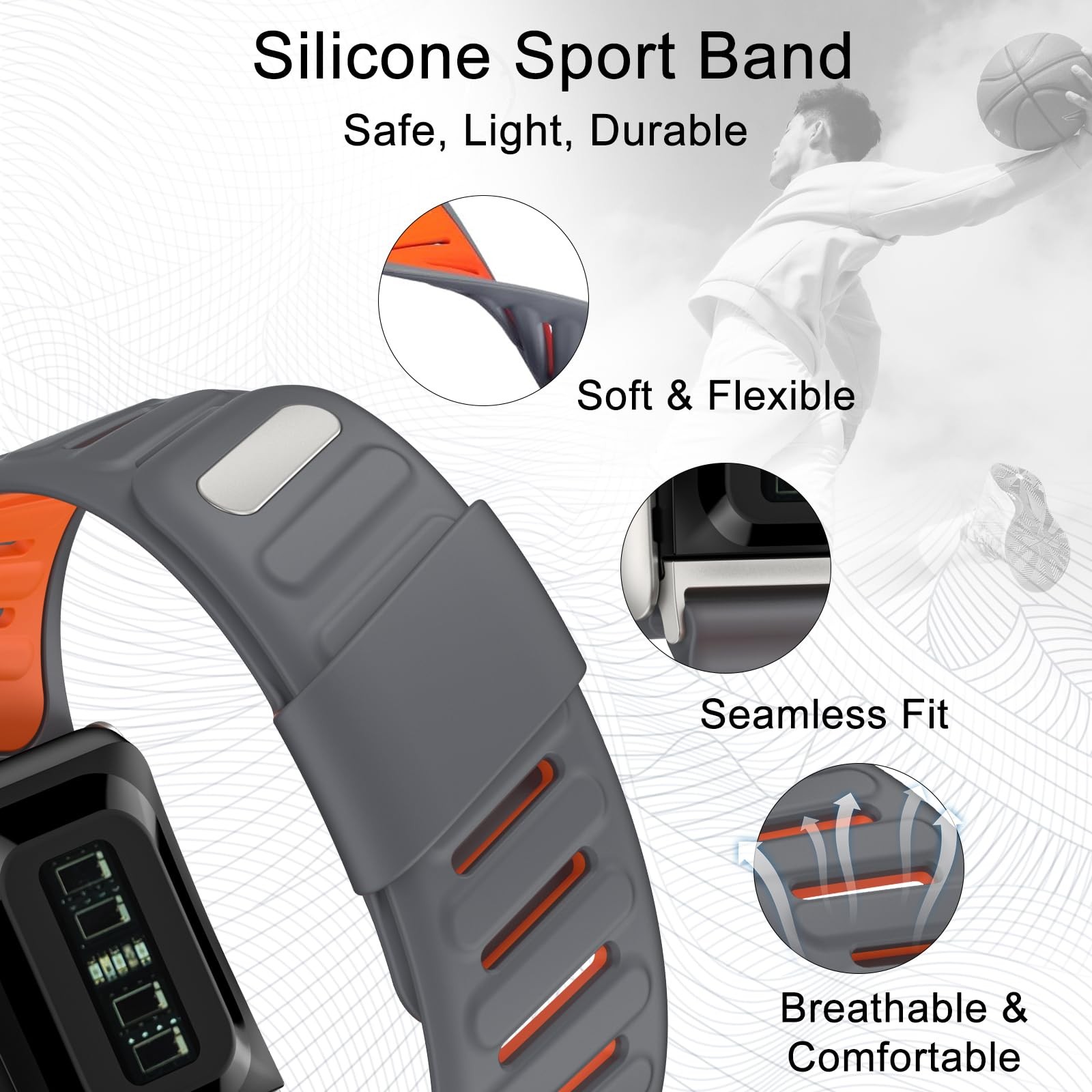 Silicone Sport Band Compatible with Whoop 5.0 Band Strap Men Women, Breathabl...