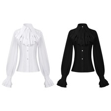 Womens Victorian Renaissances Ruffled Blouse Gothic Long Sleeve Button Down