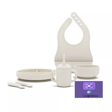 Lalo 6pc Silicone First Bites Full Kit Feeding Set Oatmeal