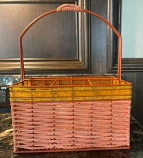 Utensil Caddy - Silverware, Napkins & Condiments, Wicker Beaded Orange & Gold