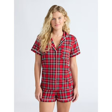 New Joyspun Ladies Size XL 16-18 Red Plaid Lightweight Pajama Short Set