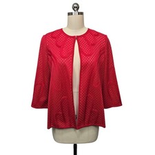 Ming Wang Red Textured Open Front Blazer Jacket Cardigan Women's Size Medium