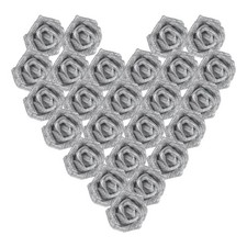 F&uuml;r 25 St&uuml;ck Glitzerrosen, Schaumstoff Kunstblumen Rosenk&ouml;pfe mit Stiel, Silber