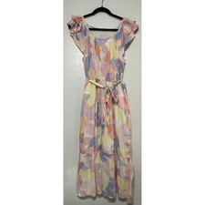 Gap Print Flutter Sleeve Midi Dress Cottagecore Coastal Beachy Resort Vacation M