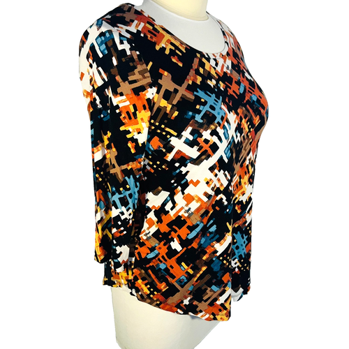 JM Collection Tunic Top Women's M Geometric Abstract Earthtones 3/4 Sleeve Scoop - Picture 4 of 11