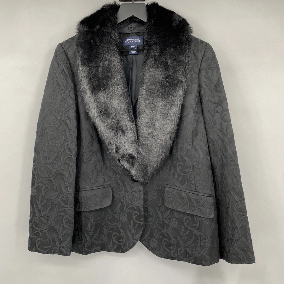 Chaqueta Blazer Jones New York De Colección Negra Damasco Imitación Piel 14W 14 Gótico Vampiro Foto 4 de 4