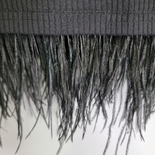For the Republic Womens Size S Black Ribbed Top Long Sleeve Ostrich Feather Hem - Picture 5 of 7