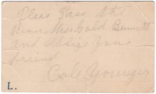 Cole Younger - Autograph Note Signed - Carnival Card - James-Younger Gang Leader
