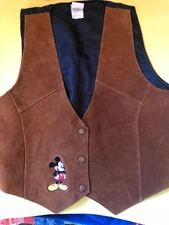 Vintage Disney Unlimited Brown Suede Leather Mickey Mouse Western Vest Medium/LG
