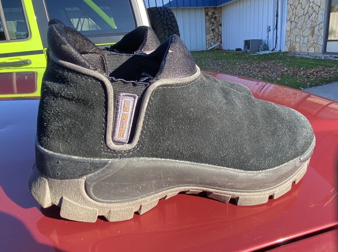 Nike ACG tutte le condizioni Gear Izela stivali slip on donna taglia 8 nero scamosciato RARO