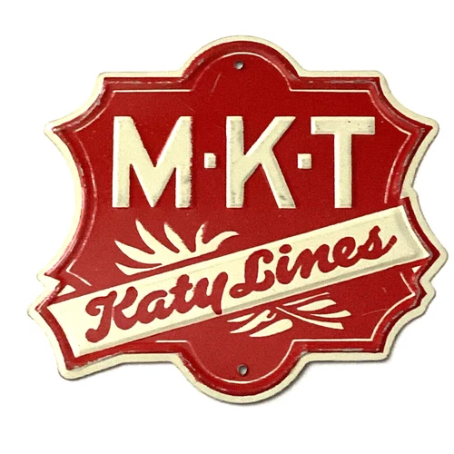 MKT Katy Lines Railroad Post Cereal Tin Sign Train Metal Vintage 1950’s