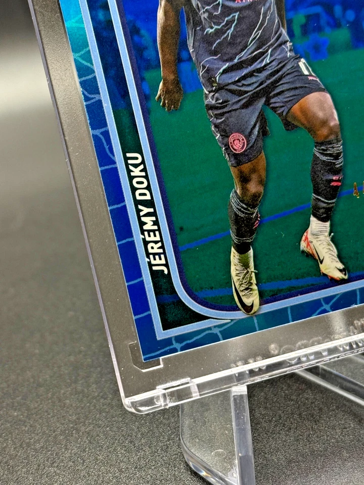 Jeremy Doku 2023-24 Topps Merlin UEFA CC Blue Refractor #d 44/75 Manchester City - Image 4 of 4