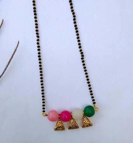 Indian Ethnic 20" Golden Black Beads Chain Wedding Mangalsutra Necklace Jewelry - Picture 9 of 12