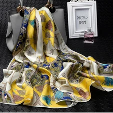 100% Silk Satin Women Scarf Shawl Wrap neckerchief beige yellow green G005-006