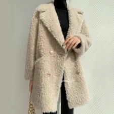 Women Lamb Wool Shearling Coat Real Fur Coat Wool Jacket Streetwear Overcoat