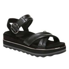 Vionic Reyna Black Platform Wedge Comfort Walking Sandal Shoes Size 6